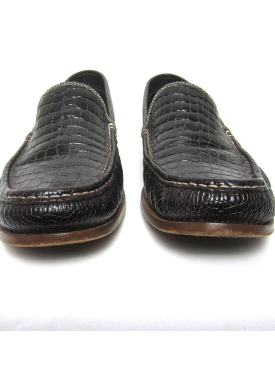 Donald Pliner EUC Italy Men Size 11.5 Brown Croc Embossed Leather Loafers Shoes